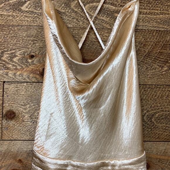 Lovers And Friends Revolve Britt Jumpsuit Champagne Lace Up Size Small NWT - Picture 5 of 10